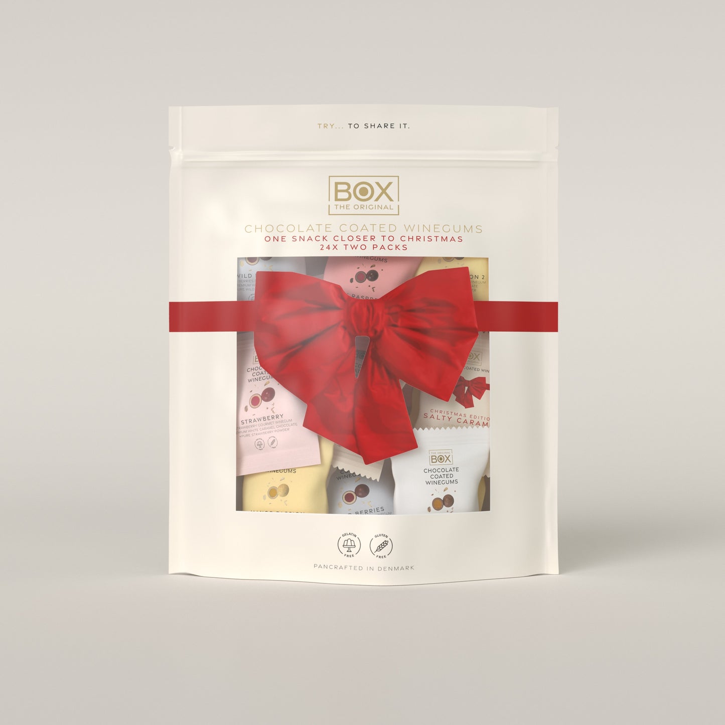 CHRISTMAS CALENDER GIFTBAG - ONE SNACK CLOSER TO CHRISTMAS - 24 x TWO PACKS - Levering starter slut september